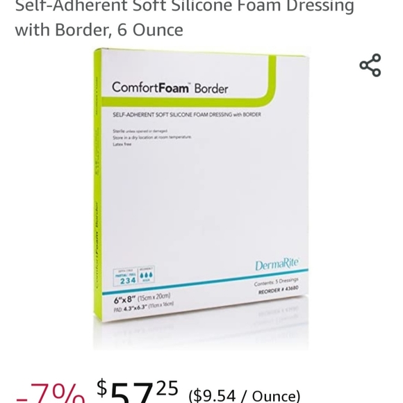 DERMARITE COMFORT FOAM BORDER DRESSING. 6"×8" ( PACK OF 5 ) - Picture 1 of 3